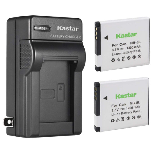 Kastar Battery (2-Pack) and AC Charger for Canon NB-8L NB8L CB-2LA CB-2LAE and Canon PowerShot A2200, PowerShot A3000 is, PowerShot A3100 is