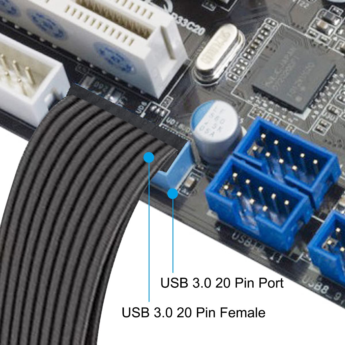 DKARDU 2 Pack Small Mini USB 3.0 19 Pin 20 Pin Extension Header Adapter Cable, Motherboard USB3.0 Extension Cable for Mainboard 15cm 5.9-inch
