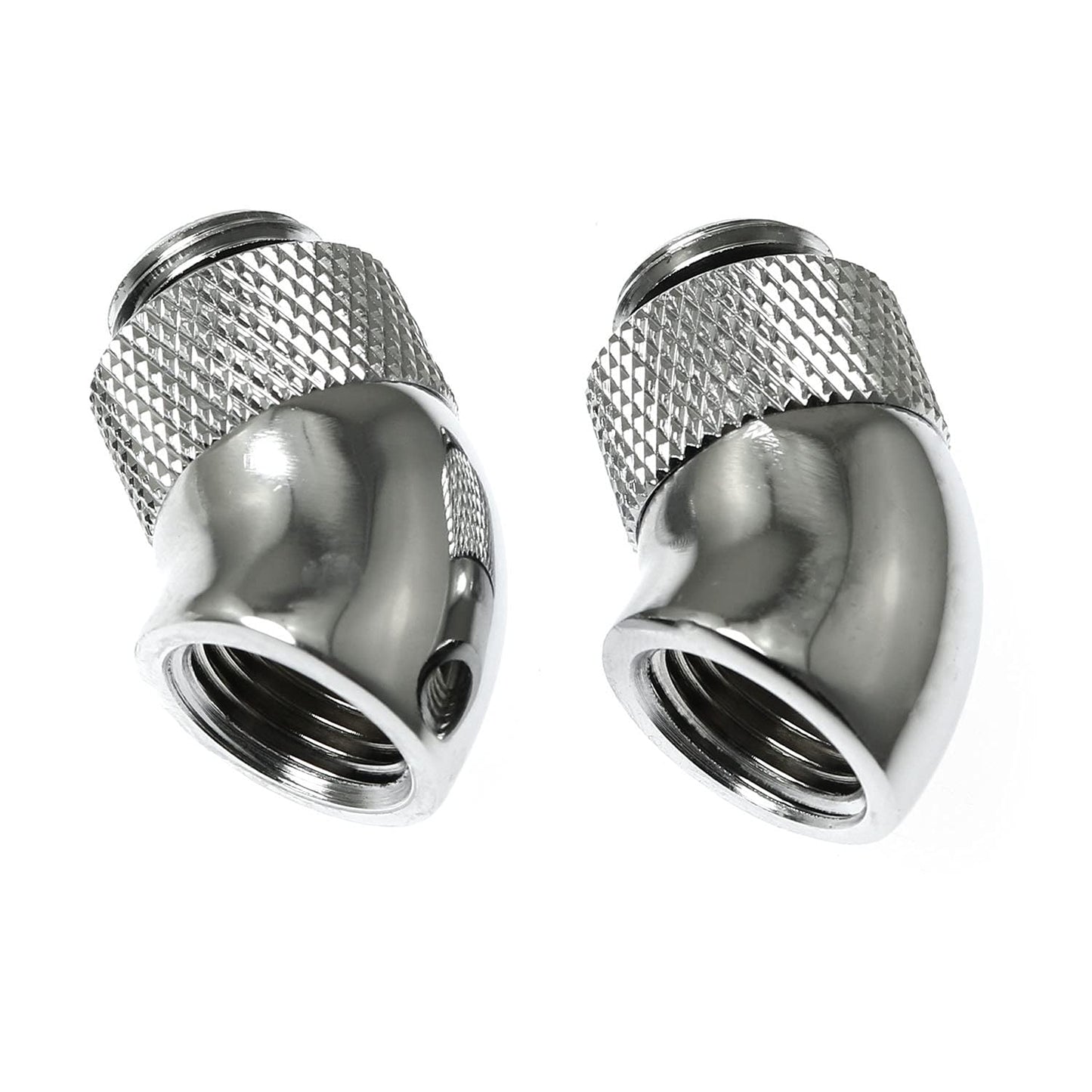 RLECS 45 Degree Angled Elbow 2PCS G1/4" 45 Degree Silver Male to Female Water Cooling Rotary Adapter Connector Rotary Extender Fitting for Computer