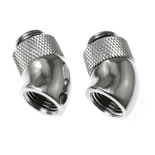 RLECS 45 Degree Angled Elbow 2PCS G1/4" 45 Degree Silver Male to Female Water Cooling Rotary Adapter Connector Rotary Extender Fitting for Computer