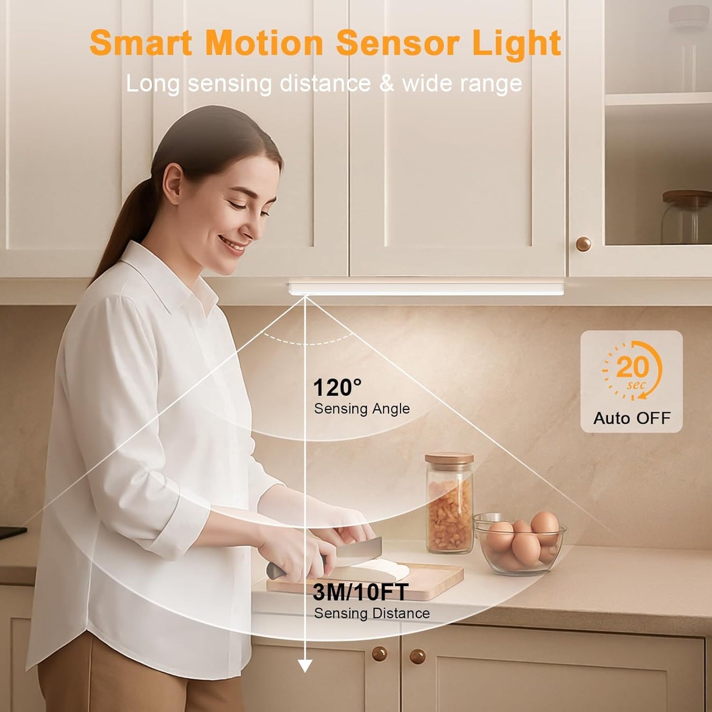 6 Pack Under Cabinet Lighting, USB Rechargeable Motion Sensor Light Indoor, Battery Operated Closet Light, LED Cabinet Lights, Stick On Dimmable Under