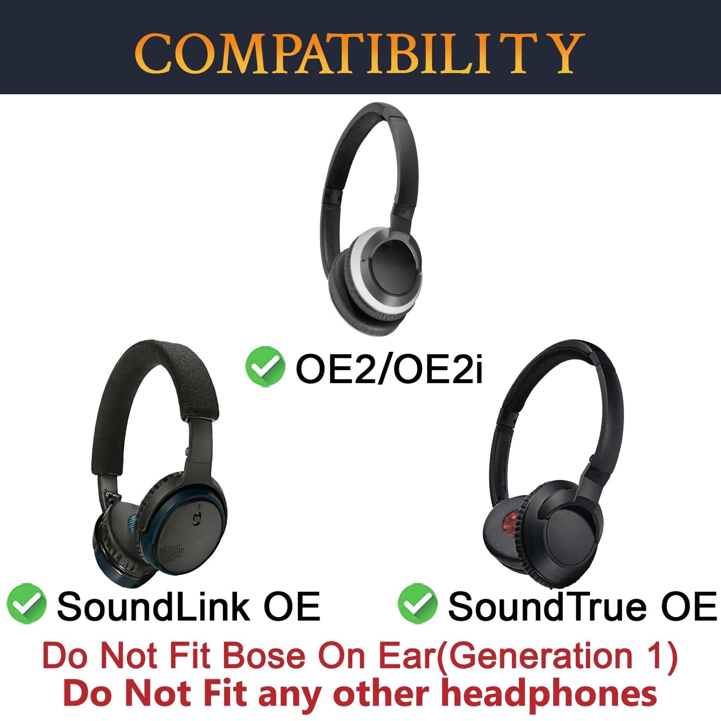 SOULWIT Ear Pads for Bose On-Ear 2 (OE2 & OE2i)/ SoundLink On-Ear/SoundTrue On-Ear Headphones, Earpads with High-Density Noise Isolation Foam - Black