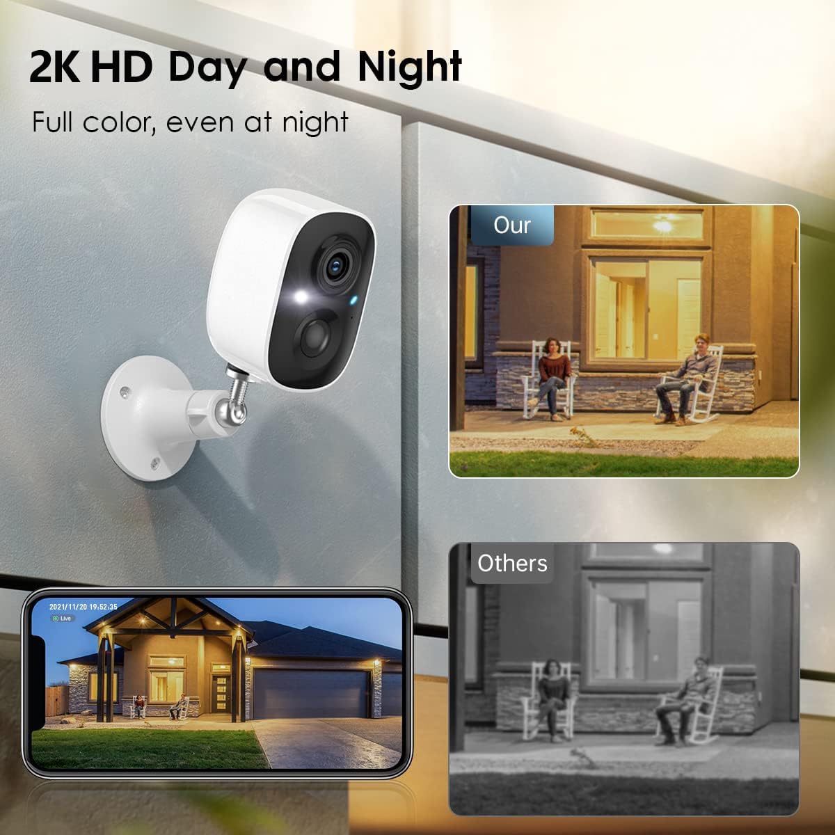 Security Camera Wireless Outdoor, Outdoor Camera Wireless 2-Way Talk Battery Powered Wi-Fi Cameras for Outside and Indoor 2K Night Vision AI Motion