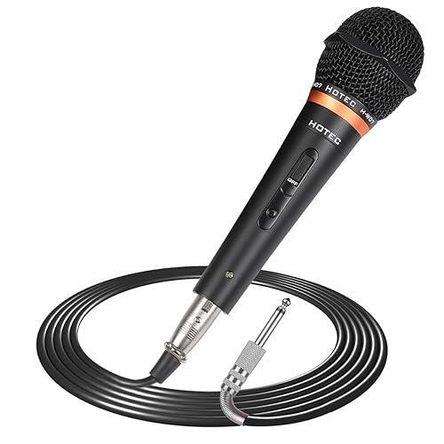 HOTEC Premium Vocal Dynamic Handheld Microphone with 19ft Detachable XLR Cable and ON/Off Switch (Metal Black) (H-W07)