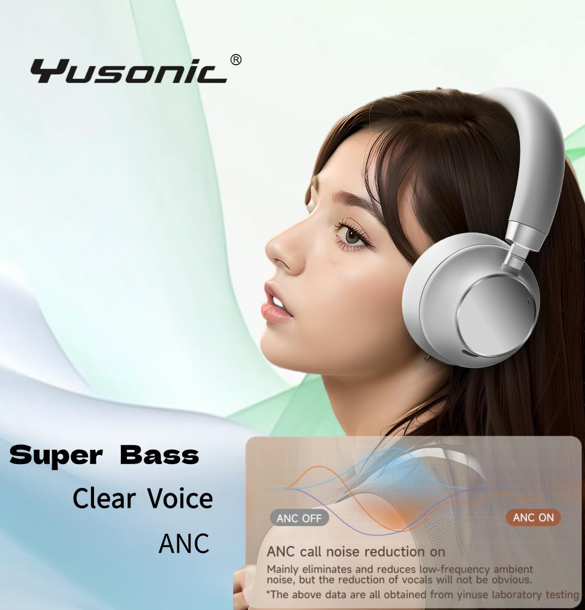 YUSONIC Bluetooth Headphones Over Ear, Noise Cancelling Wireless Headphones with Microphone, HiFi Stereo Foldable Lightweight Headset, Deep Bass…