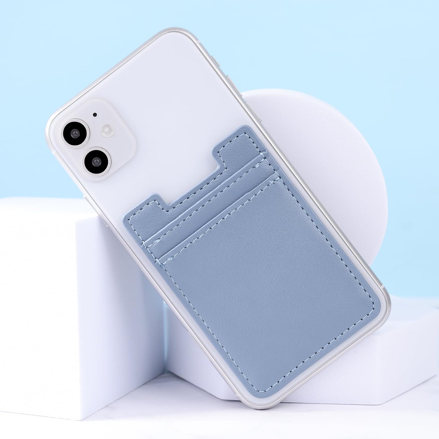 Fulgamo 2Pack Phone Card Holder,Leather Phone Wallet Adhesive Stick On Credit Card Pocket for Back of Phone Case iPhone and Android-Blue
