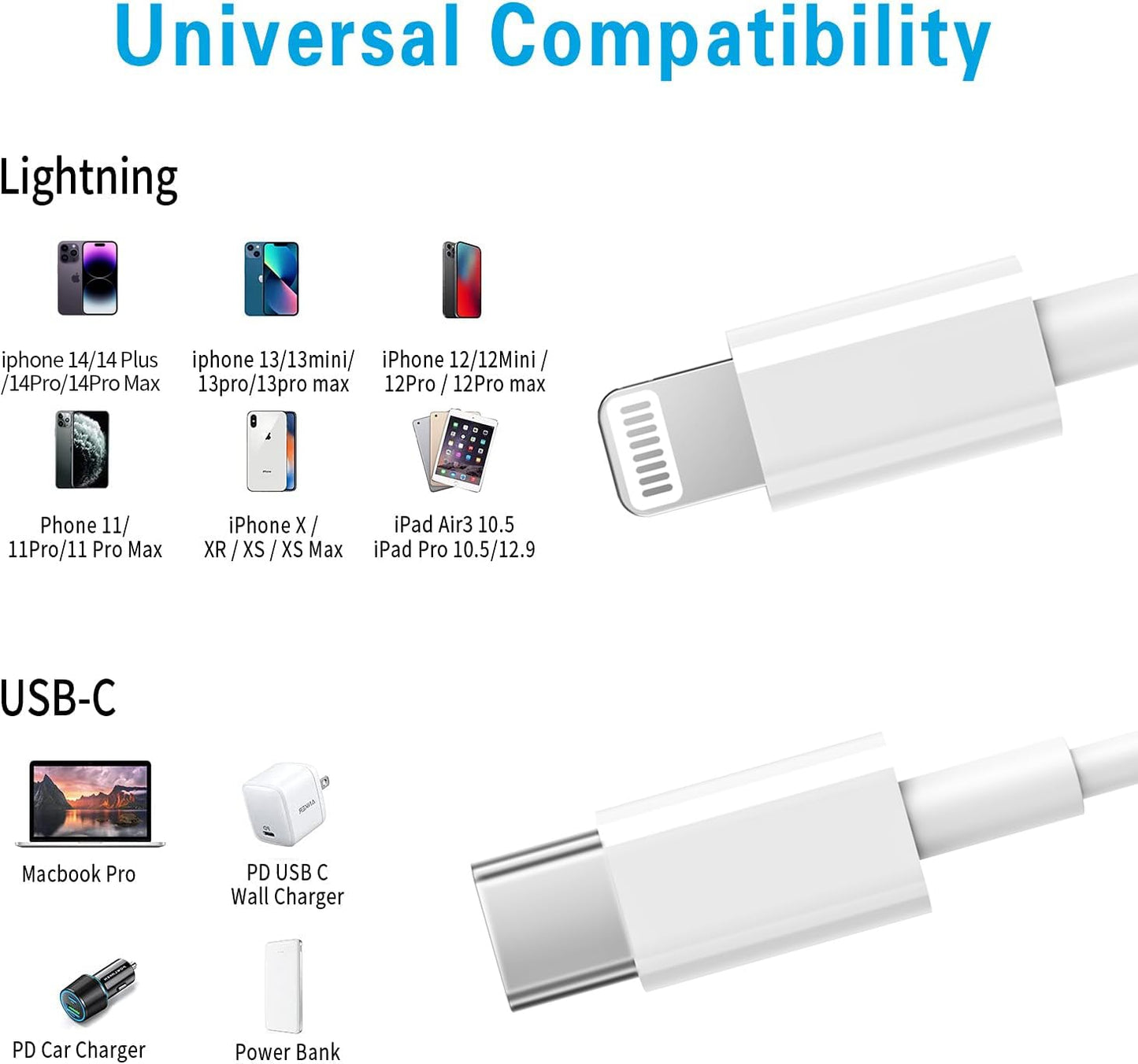 RCTech USB C to Lightning Cable 3Pack 6FT [MFi Certified] iPhone Fast Charger Cable USB-C Power Delivery Charging Cord for iPhone…