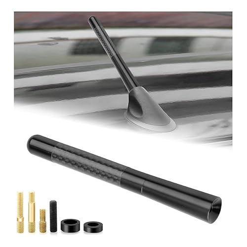 FSTURIOS Car Short Antenna, 4.7" Stubby Aluminum Radio Antenna Replacement with Screws Gaskets, Vehicle Roof Carbon Fiber Mini Aerial Antennas