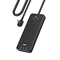 Anker Surge Protector Flat Plug Power Strip(2100J), 12 AC Outlets, 5feet Flat Extension Cord, 1USB C and 2 USB Ports for Multiple Devices, 20W Fast