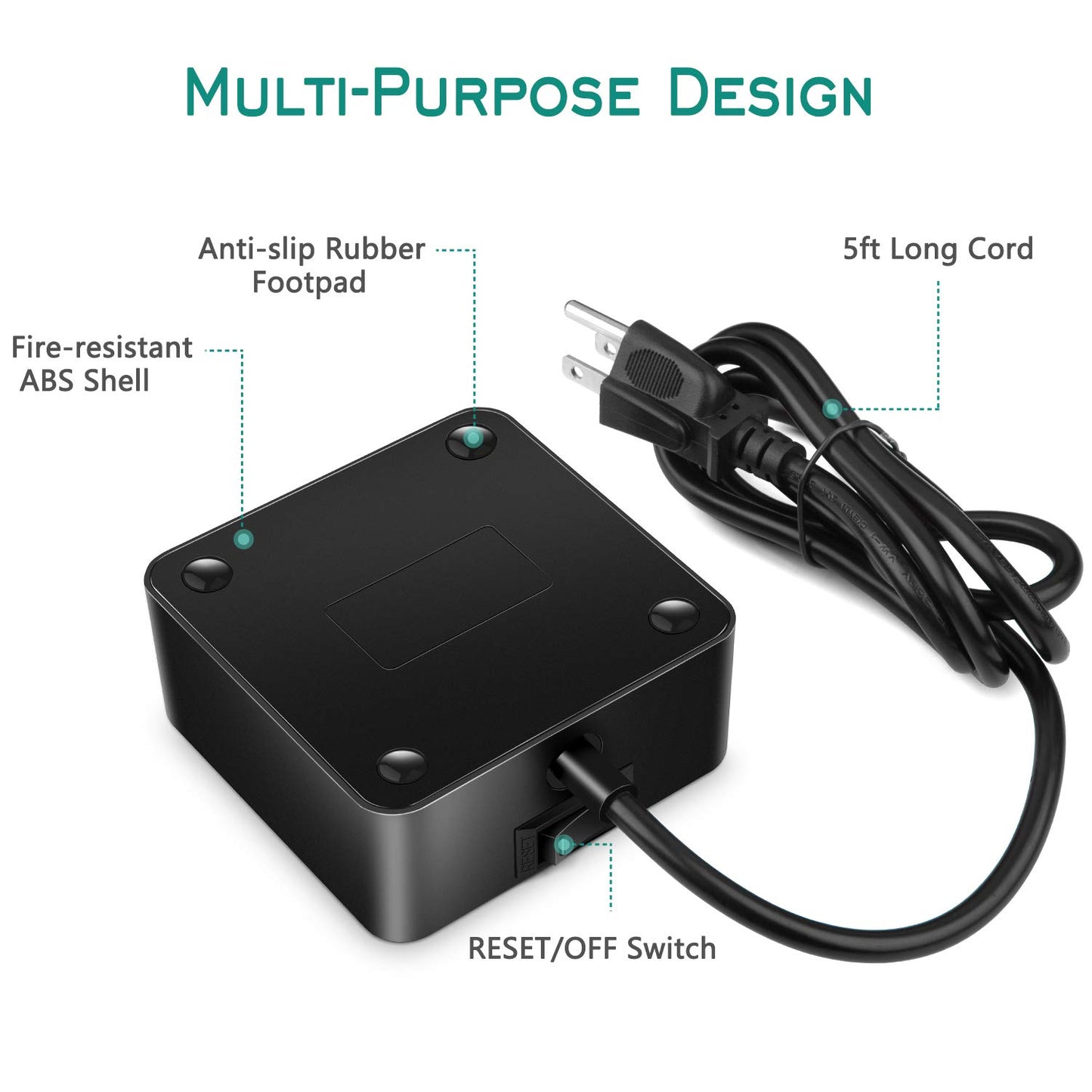 Power Strip with USB, MIBOTE 6 AC Outlet with 4 Port USB Surge Protector Power Strip Charger 5ft Power Cord 1875W 100-240V for Travel, TV, Computer