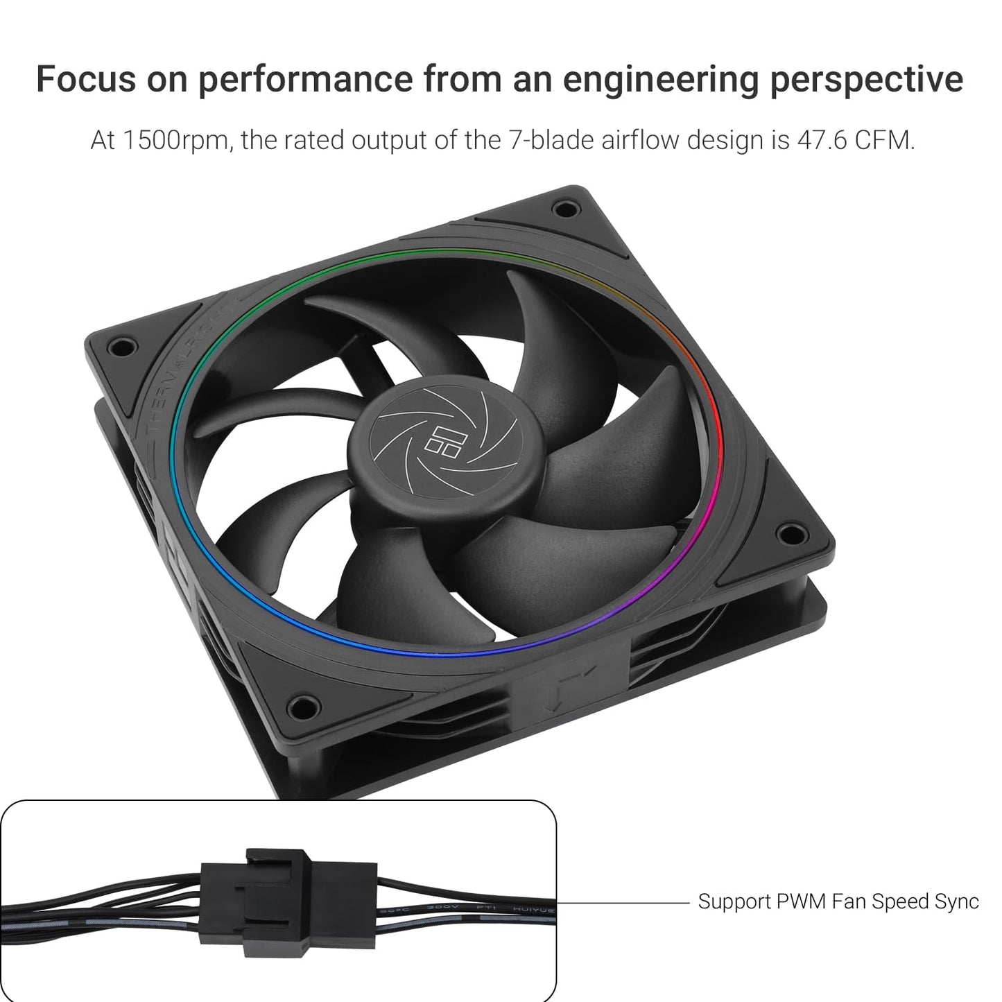 Thermalright TL-S12 CPU Fan Case Cooler PWM Fan, fine Aperture Light Effect,4pin PWM Connector Computer Fan with ARGB Aperture, 1500RPM Speed PC