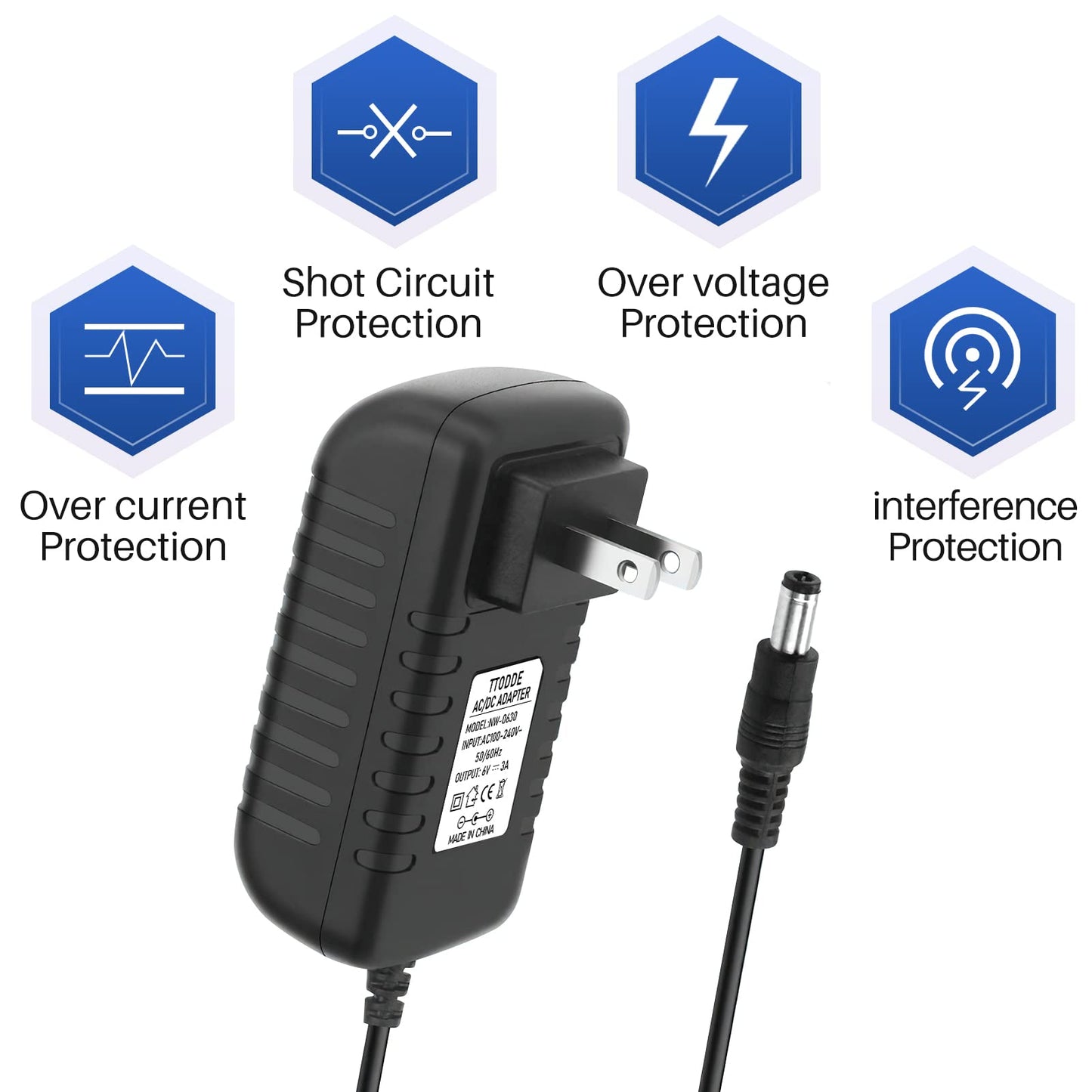 TTODDE AC/DC Adapter 6V 3A 2.5A 2A 1.5A 1A 800ma 500ma 300ma Power Adapter Supply 6V Power Cord 18W 100-240V 50-60Hz DC 6Volt 3000mA Power Supply…