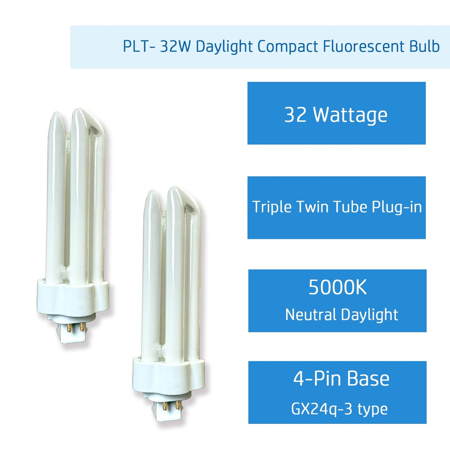 Cemlorot 6pack PLT 32W Triple Tube Fluorescent Light Bulb, 5000K Bright White Daylight 4-Pin GX24-3 Type Base?High Transparency CRI 86