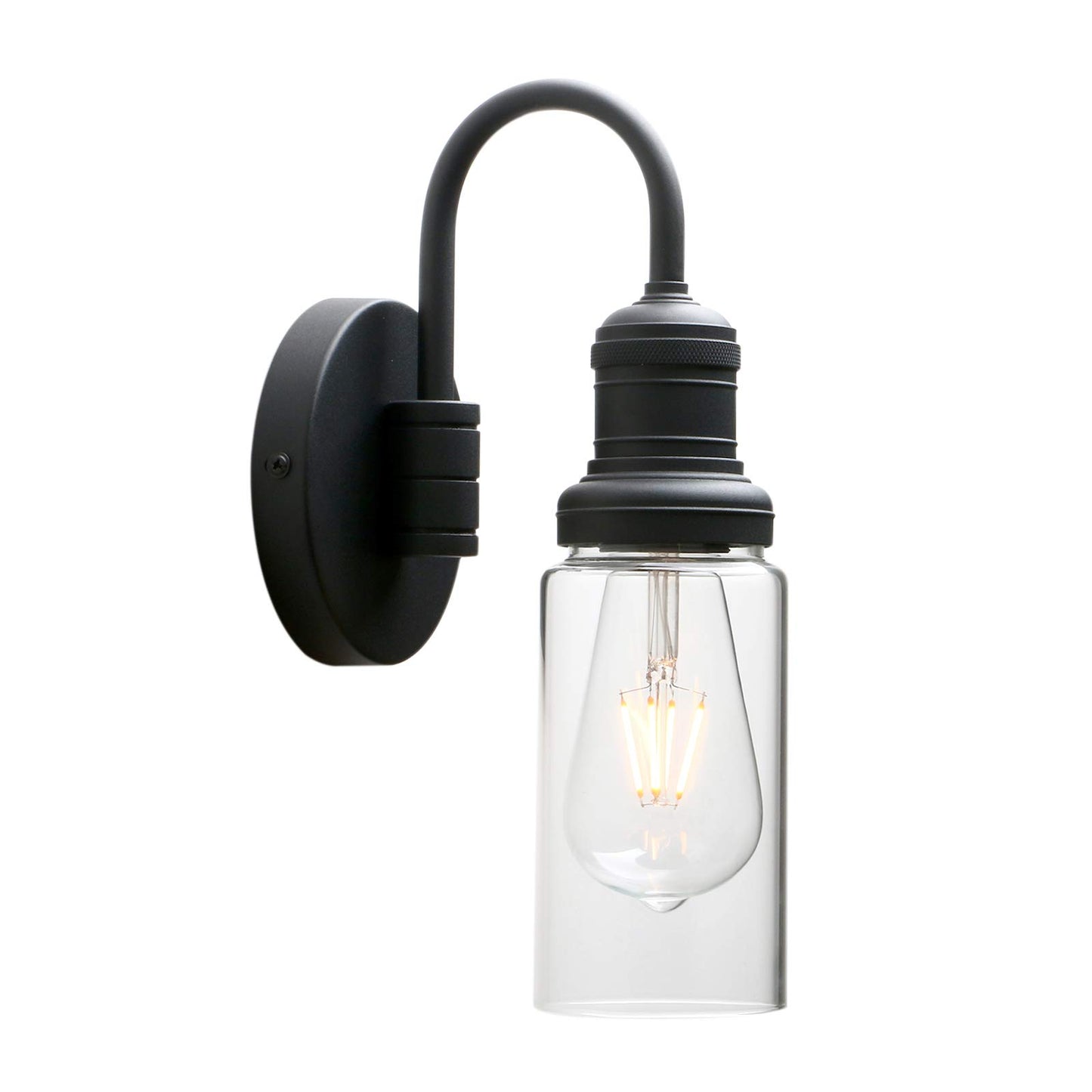 PERMO Industrial Vintage Sconce Black Sconce with 3.1" Cylindrical Clear Glass Shade Wall Mount Light Fixture for Living Room Bathroom Entertry
