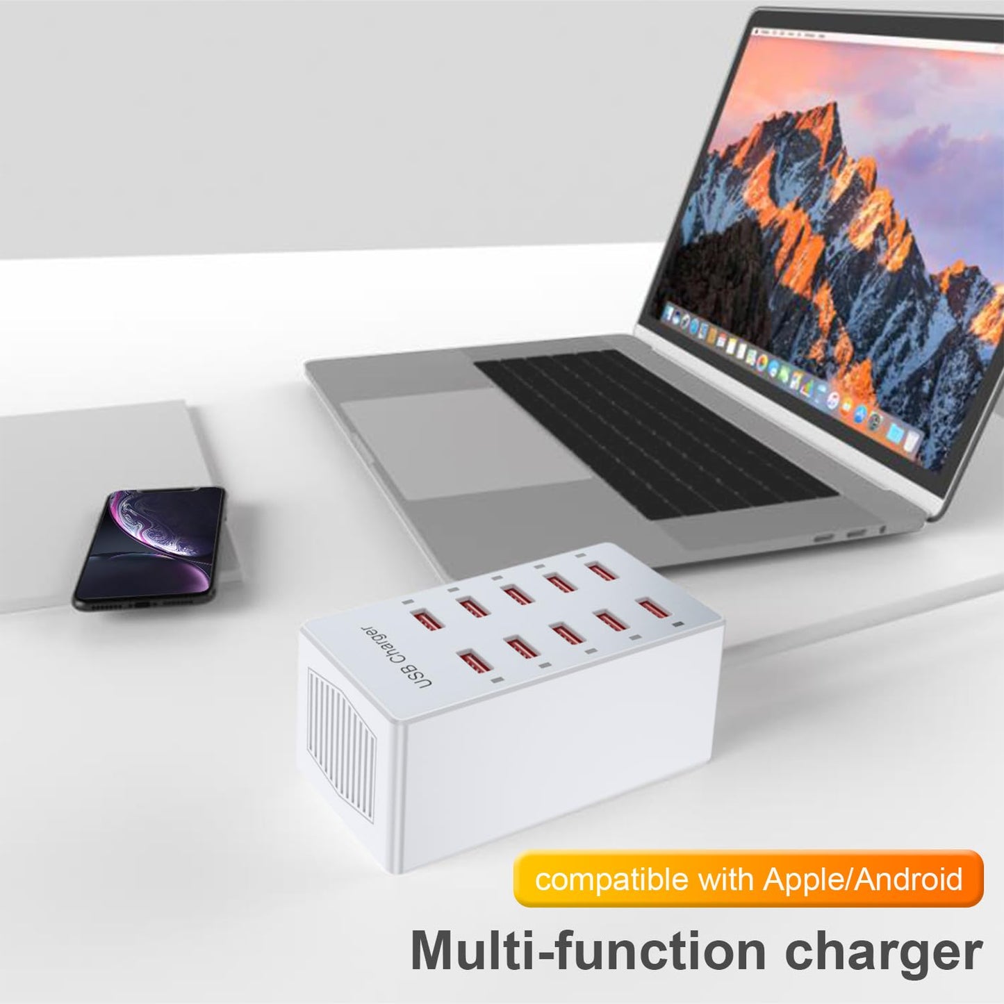 Cell Phone Wall Charger USB Charging Station for Multiple Devices 10 Ports Power Strip Charging Hub Smart Plug Charge Block Dock for iPhone