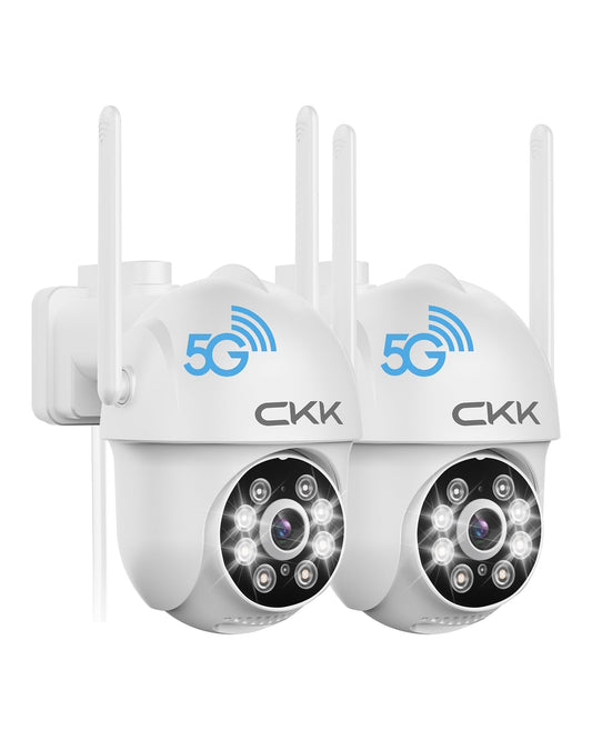 CKK 2K Security Cameras Outdoor 2Pack, 2.4G/5G Wireless Home Security Cameras, 360 PTZ, PIR Motion Detection, Color Night Vision, 2-Way Talk