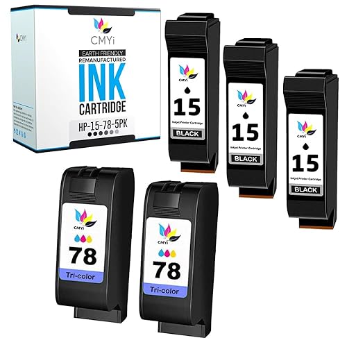 CMYi 15 78 Combo Pack of 5 Replacement Ink Cartridge for HP DeskJet 3820, 3820v, 3822, 845, 920, 920C, 920Cvr, 920Cxi, 940, 940C, 940Cvr, 948, 948c