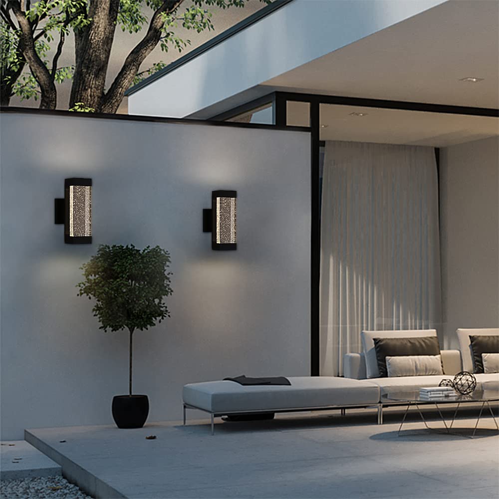 Cerdeco Modern Crystal Bubble Outdoor Wall Light, Matte Black Painted, 12 W 3000 K Warm White Up Down Light Fixture