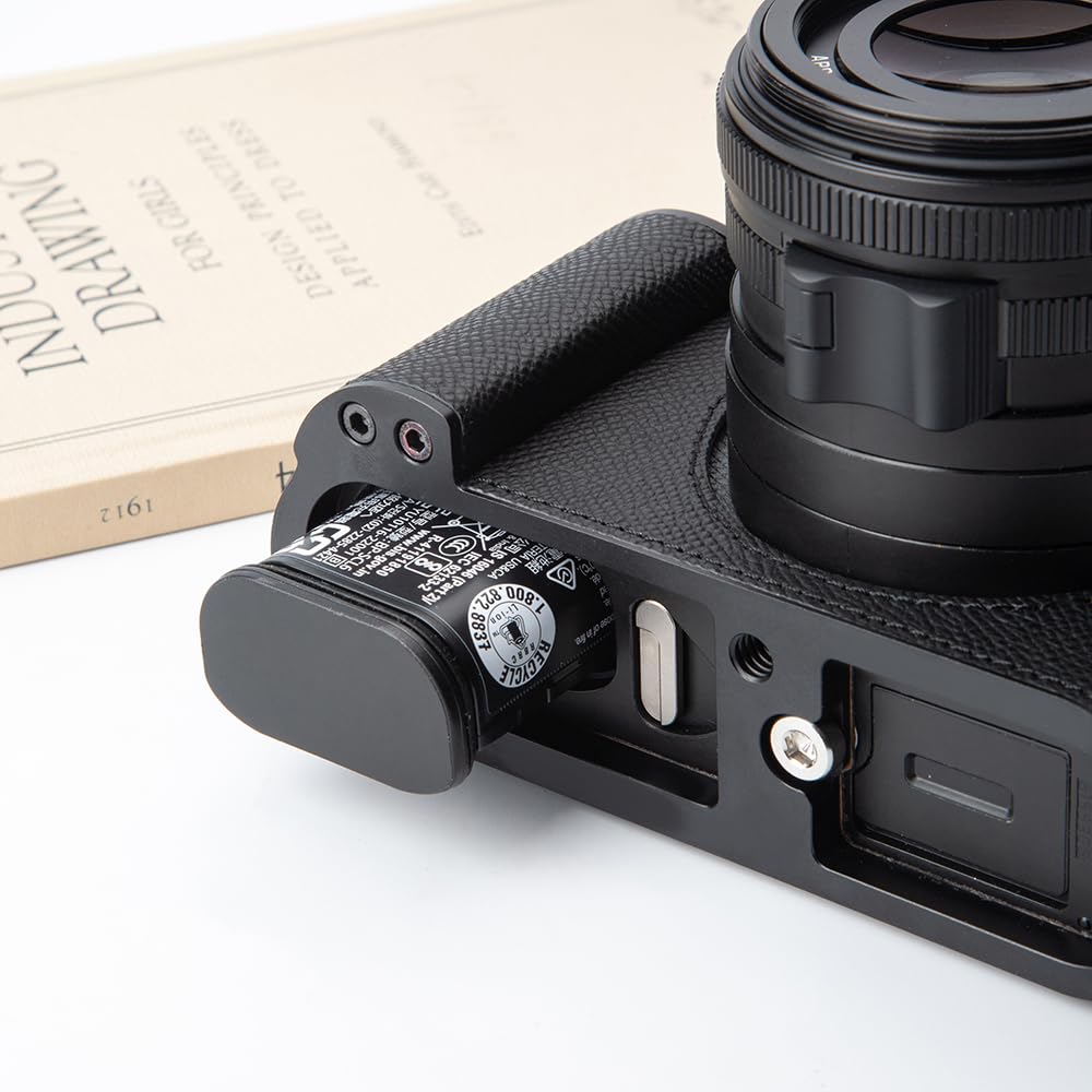 Q3 Vintage Genuine Leather Camera Case Handmade Half-Wrap Camera Protector with Aluminum Baseplate for Leica Q3 43 (Black - PalmSwell Texture Black