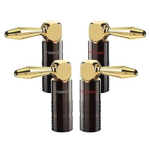FosPower Right Angle Banana Plugs (2 Pairs / 4 pcs), Closed Screw 24K Gold Plated Banana Speaker Plug Connectors for Speaker Wire, Wall Plate, Home