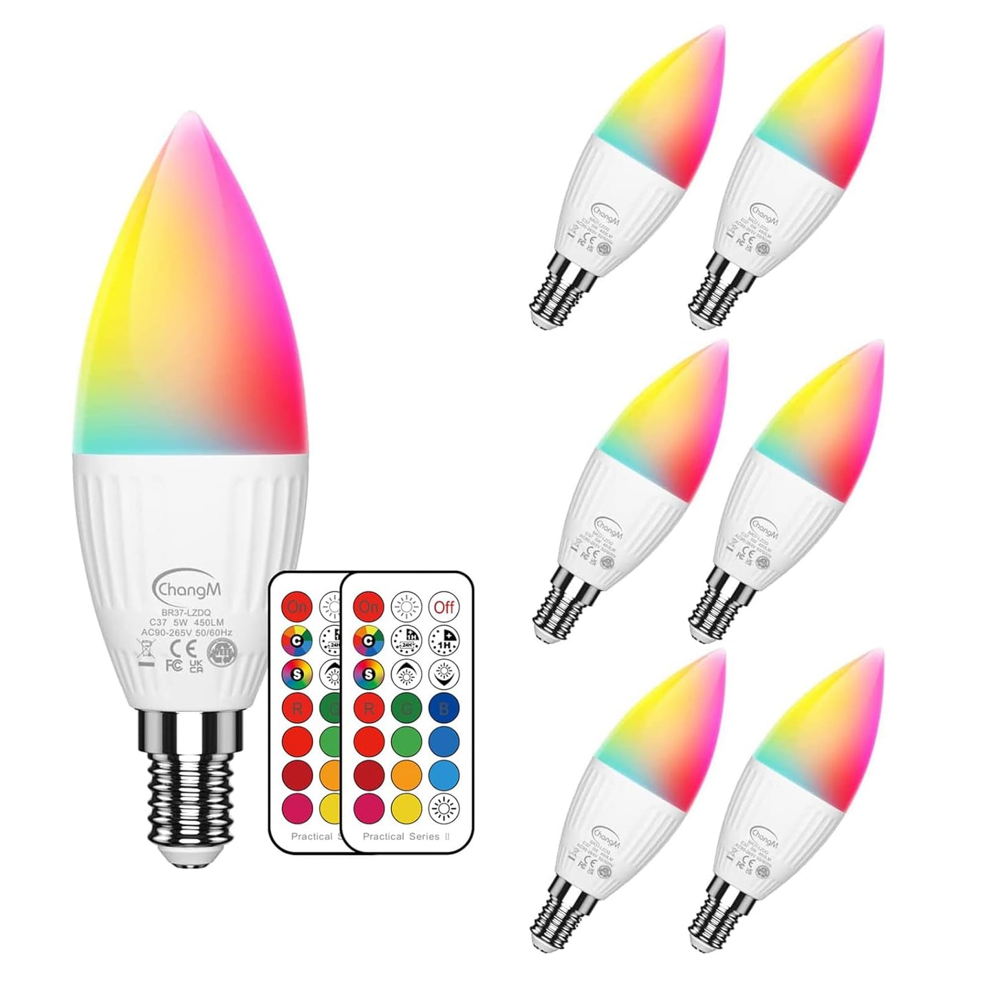 E12 LED Candelabra Light Bulbs 5W, Set of 6 Color Changing Candle Bulbs,Small Base B11 40W Incandescent Equivalent, 560 Lumen, AC120V,RGB + 2700K Warm