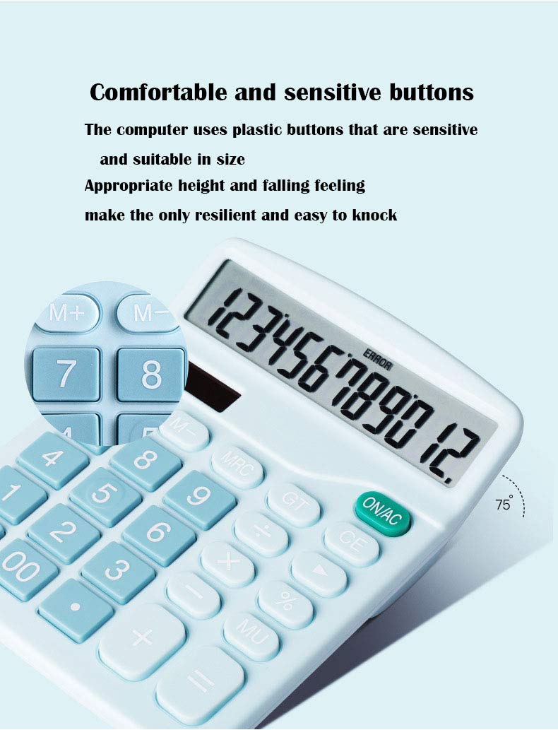 YOUHO Calculator, 12-bit Solar Battery Dual Power Standard Function Electronic Calculator with Large LCD Display Office Calculator Black(5 Battery)