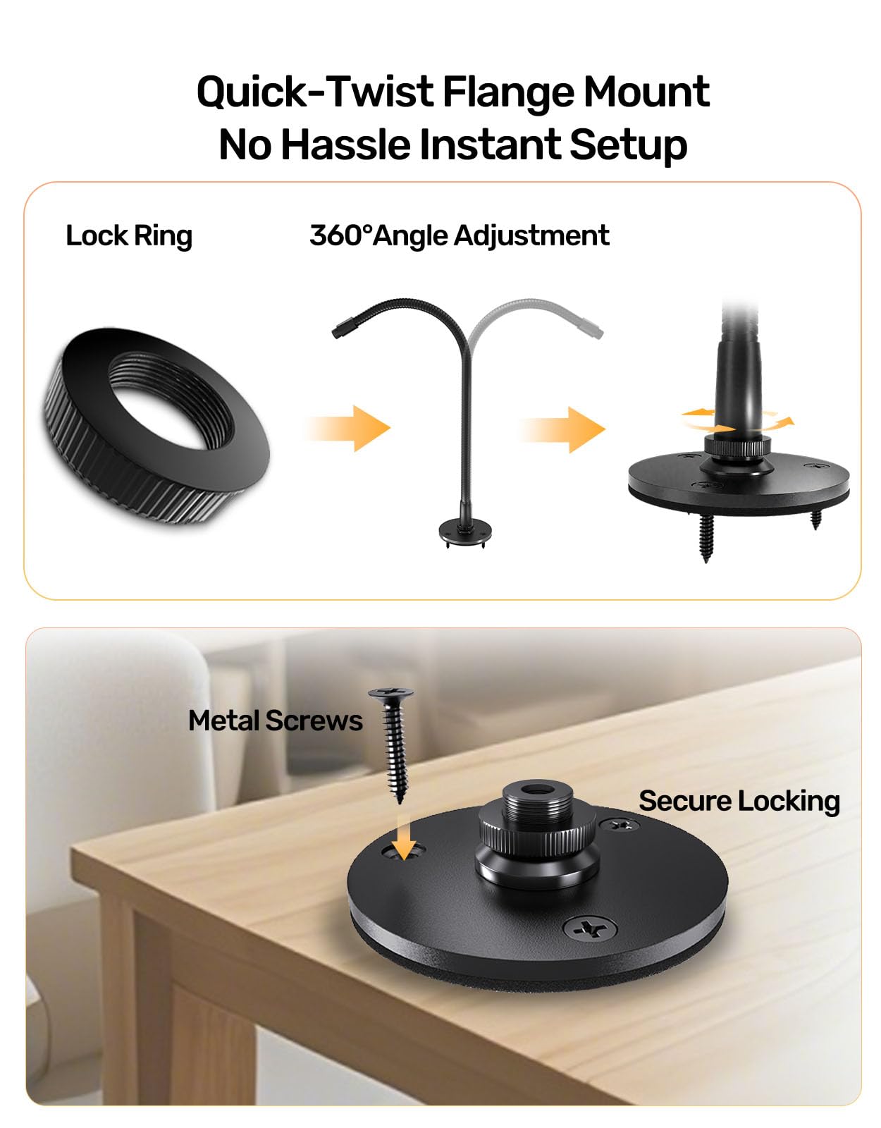 Metal Gooseneck Microphone Flange Mount with Pad for Church, Podium, Studio, Podcasts, Lectures, Broadcasts, Gaming and Streaming, Mic Flange Mount