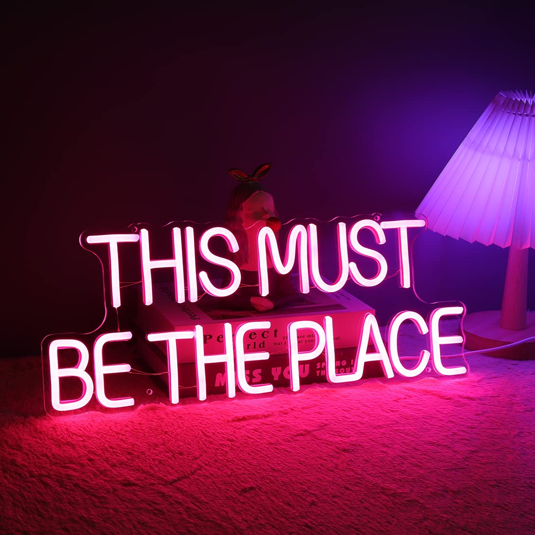 Britrio This Must Be The Place Neon Sign for Bedroom Wall Decor Light Up Word Neon Light Sign Home Pub Club Cafe Shop Bar Hotel Salon Window Party