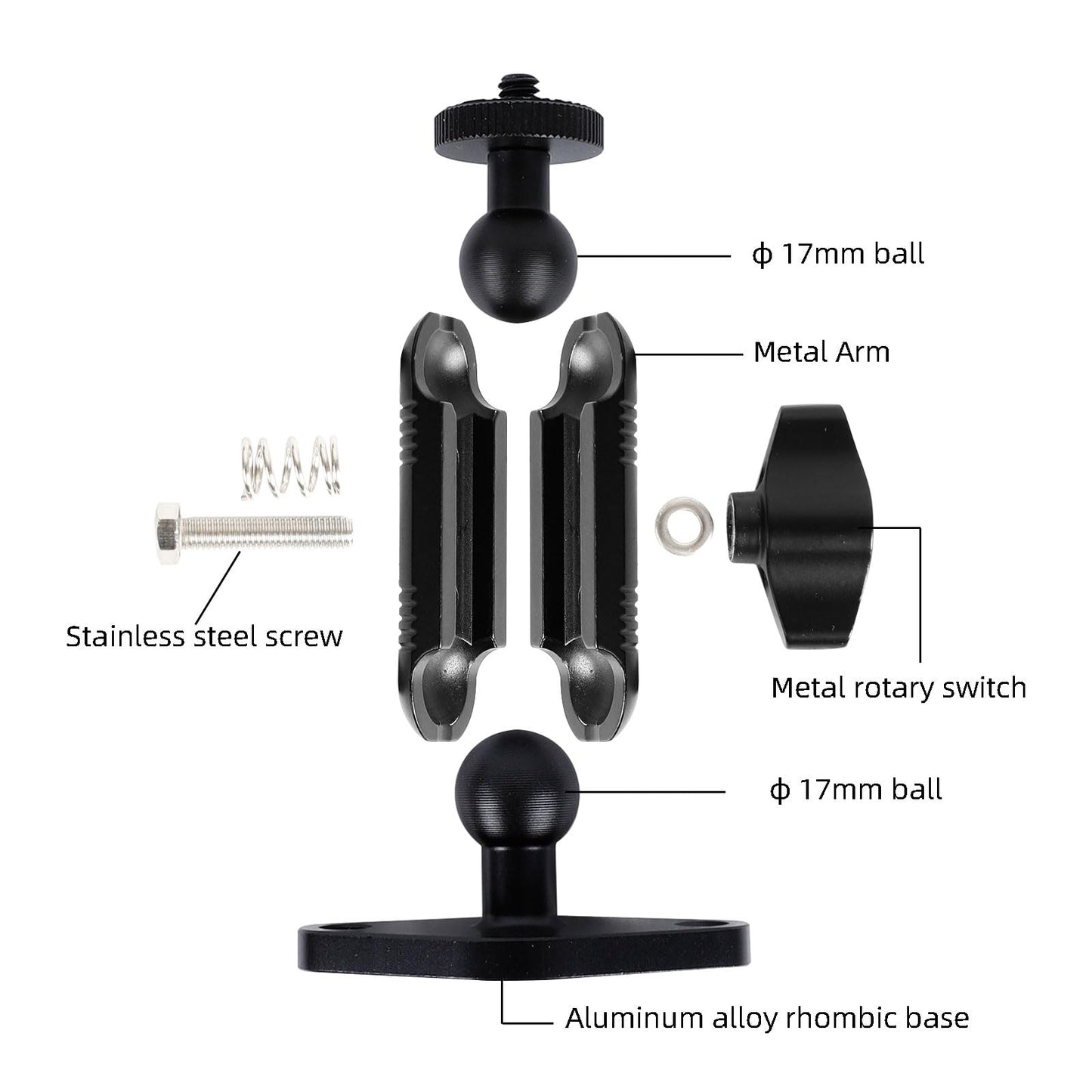 xik Metal 1/4"-20 Mount with Drill Plate Base for Monitors, Action Camera?CCTV Cameras, Camcorders, 360° Rotation Adjustable Camera Mount