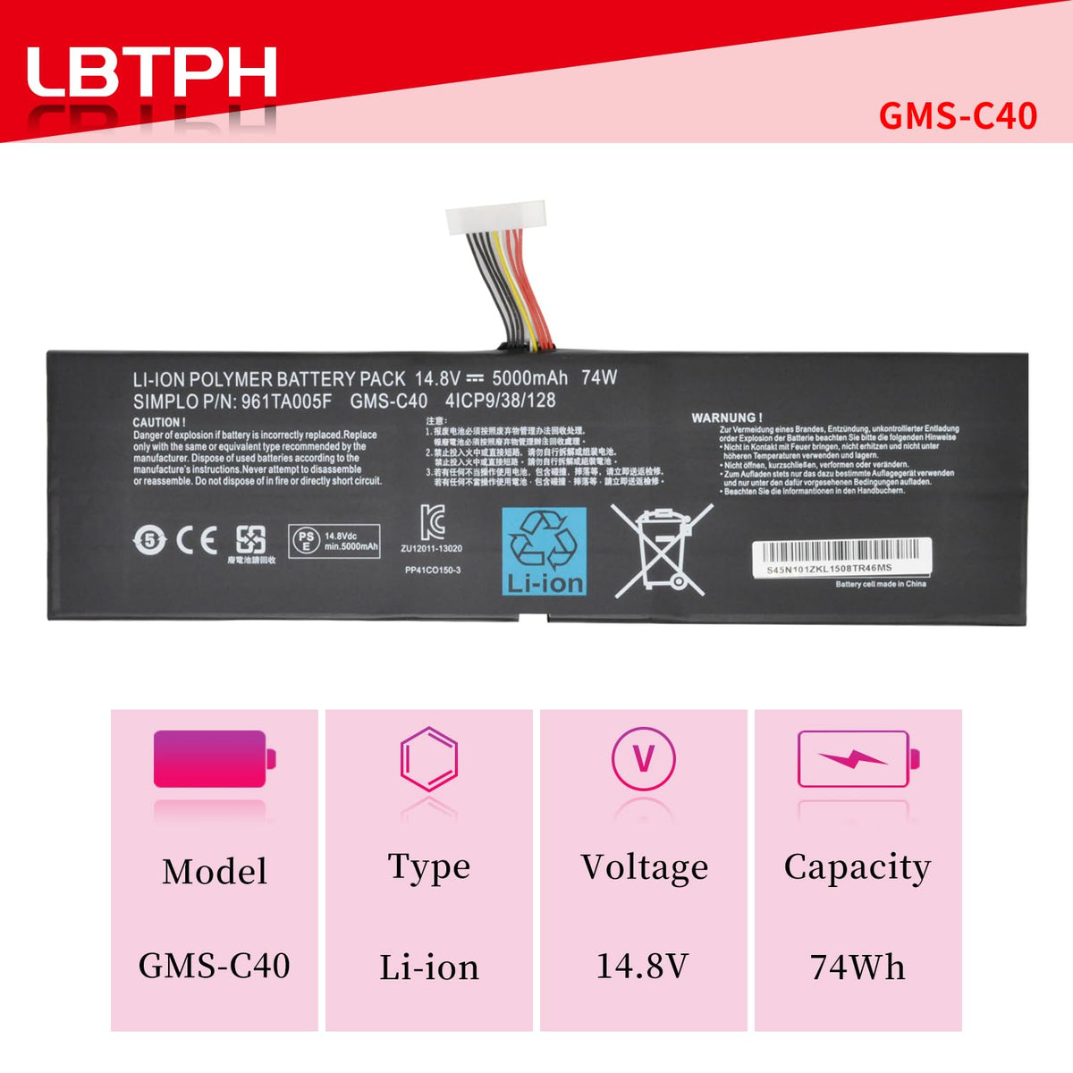 LBTECH GMS-C40 Compatible Laptop Battery Replacement for Razer Blade Pro 2013 2015 17 RZ09-0099 RZ09-00991101 RZ09-00991102 RZ09-0117 RZ09-01171E11