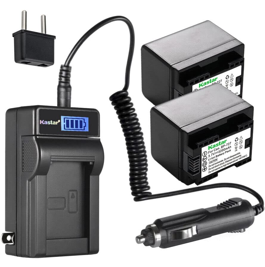 Kastar 2-Pack BP-727 Battery and LCD AC Charger Compatible with Canon VIXIA HF R80 HFR80, LEGRIA HF M66 HFM66, LEGRIA HF M68 HFM68, LEGRIA HF M76