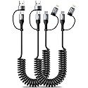 Coiled Lightning Cable [2Pack 4FT] 4 in 1 Multi Charging Cable 60W Fast Charging Retractable Charger Cord for iPhone 17/16/15/14/13/12/11 Pro Max/XS…