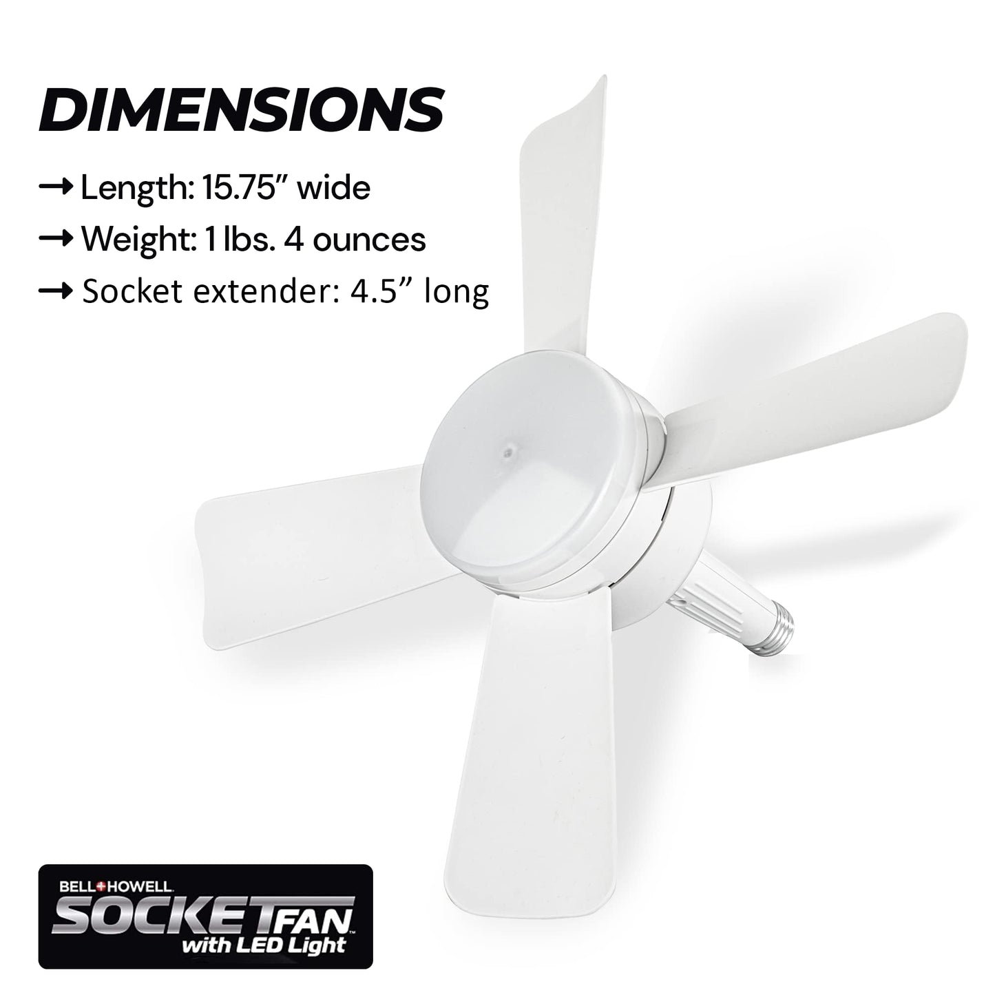 Bell+Howell Socket Breeze Modern Ceiling Fans with LED Lights, 10" LED E26 Screw Base Mini Light Socket Fan for Bedroom, Living Room, Kitchen, Balcony