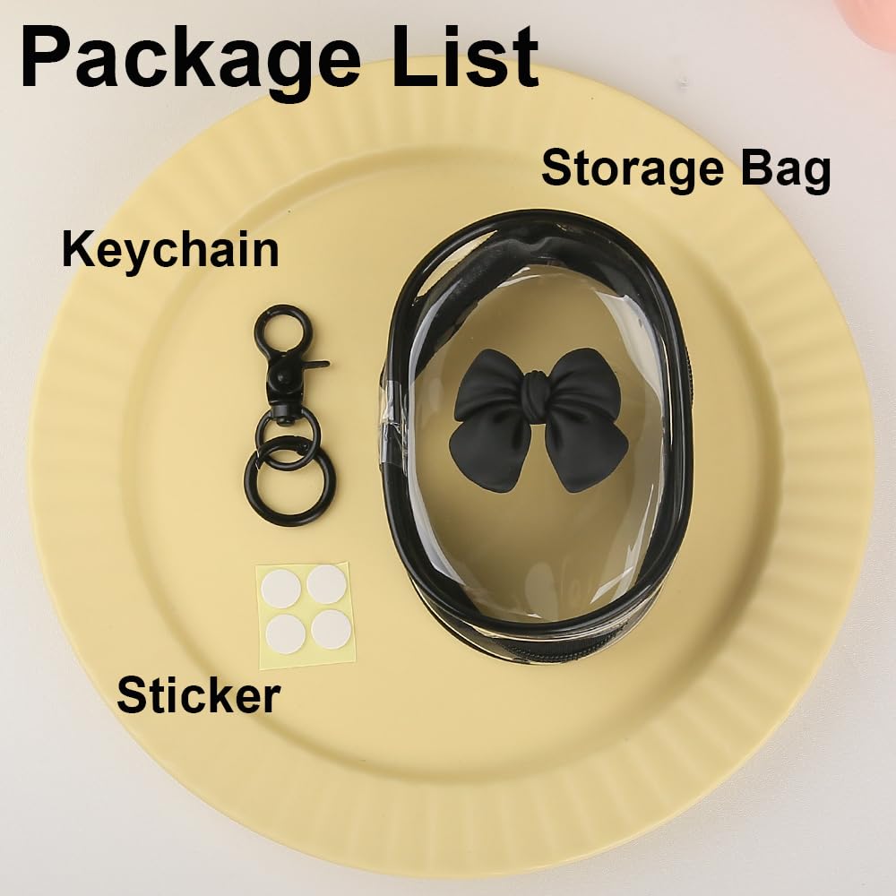QLD COVER Charging Cable Storage Bag, Cute 3D Bow Tie Waves Design Transparent Compact Travel Cables Carrying Storages Case Electronic Accessories