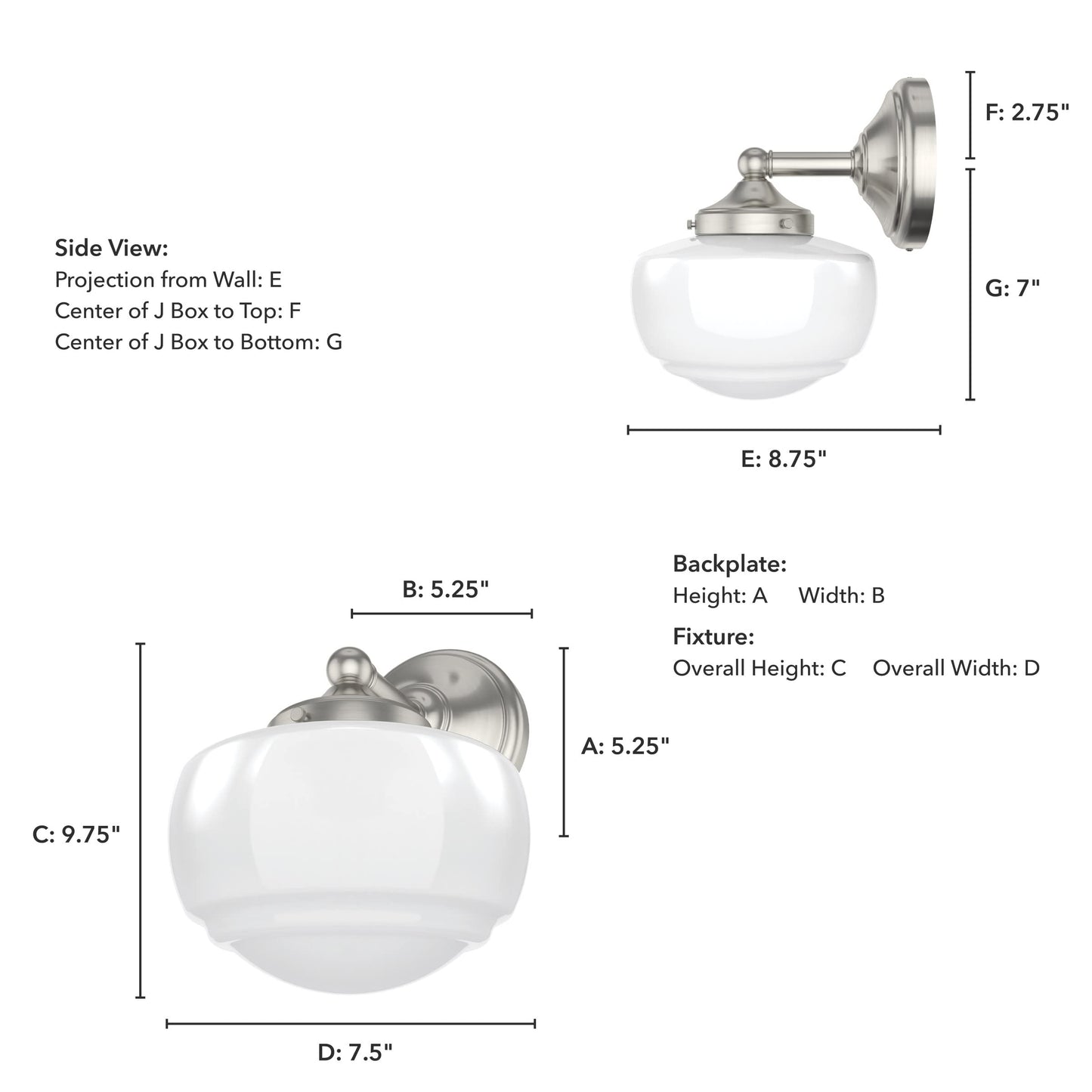 Hunter - Saddle Creek 1-Light Brushed Nickel, Medium Size Sconce Light, Dimmable, Schoolhouse Style, for Bedrooms, Kitchens, Foyers, Bathrooms - 19139