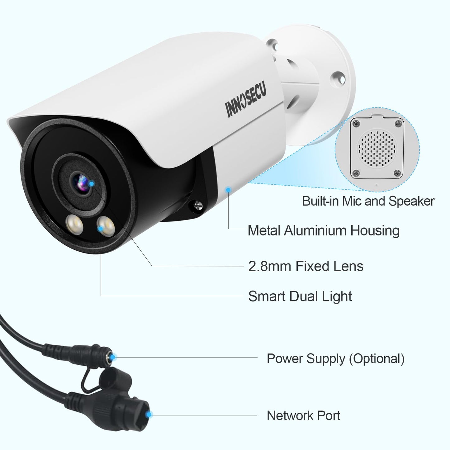 INNOSECU 4MP Bullet IP PoE Camera Outddor, Smart Dual Light Security Camera, Color Night Vision, Built-in Two-Way Audio, 2.8mm Lens 110?, Waterproof