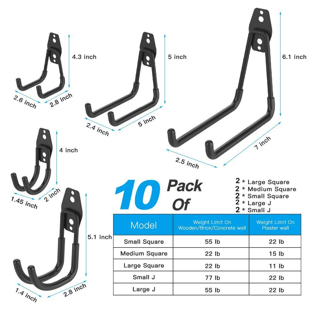 Garage Hooks, 12 Pack Wall Storage Hook Includes 2 Extension Cord Holder, Utility Organization, Heavy Duty Wall Mount Hangers for Hanging Bike
