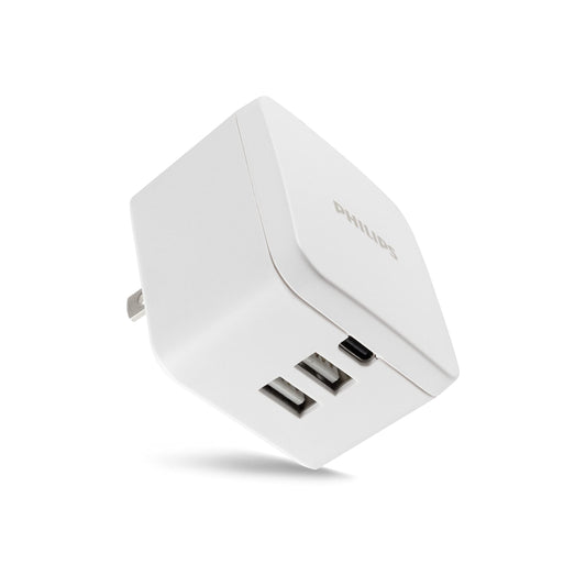 Philips iPhone USB Wall Charger Block, 20W 1 USB C Port, 2 Type A Port Charging Block for iPhone 15, 14, 13 Series, iPad, Power Adapter Cube, Foldable