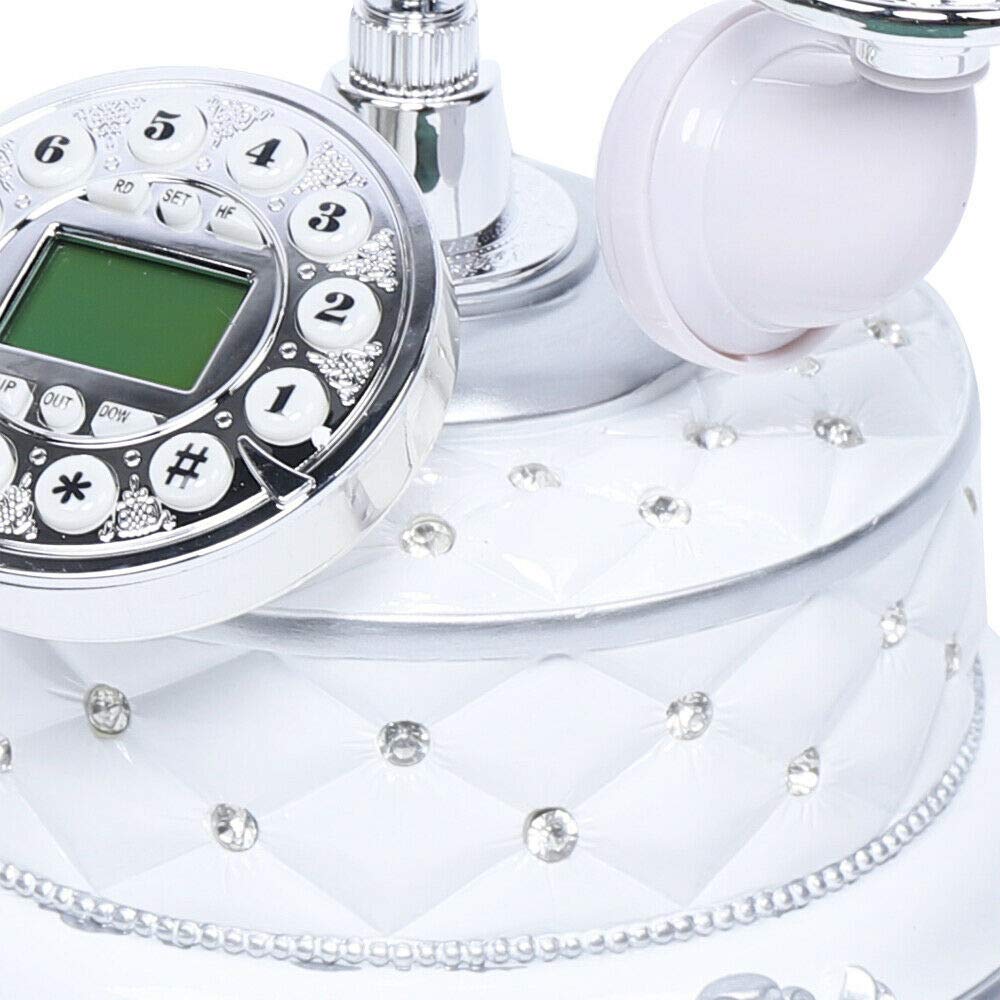 Vintage Rotary Phone, White Home Desk European Style Dial Telephone Handset Landline Phone Caller ID Check