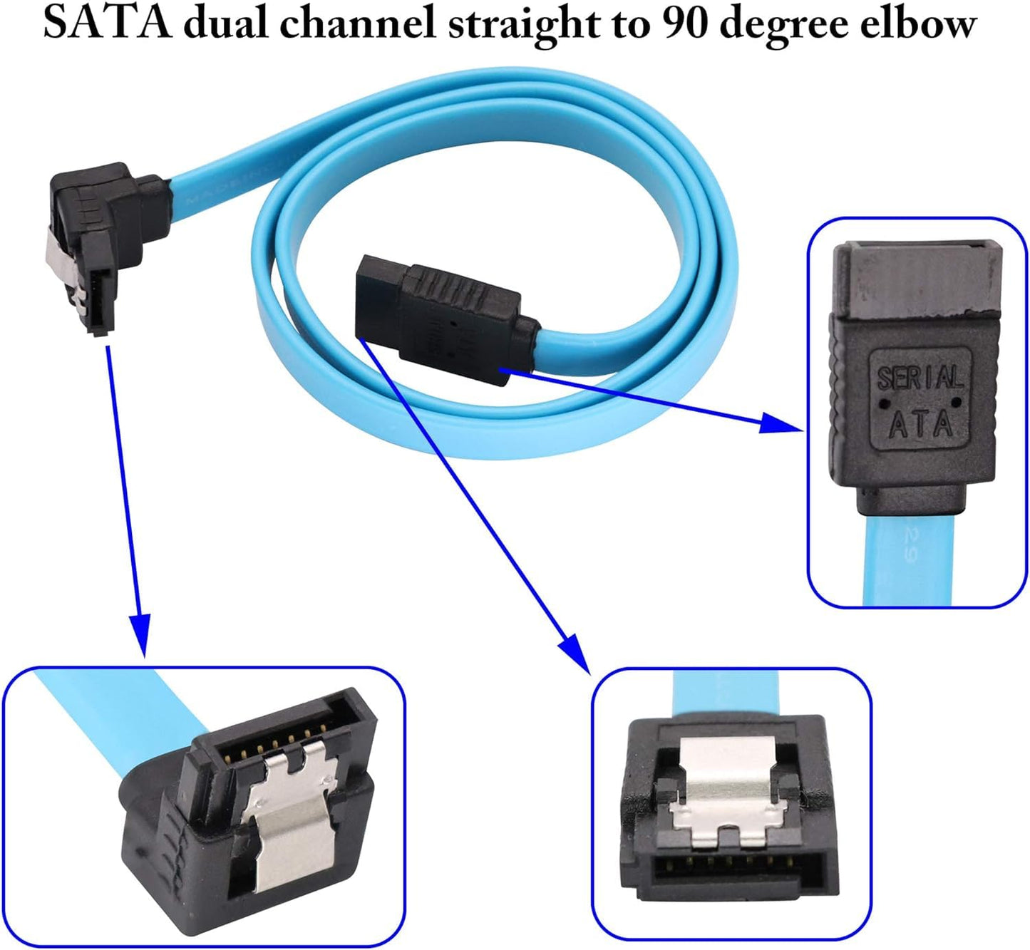 zdyCGTime SATA Cable III, 6Gbps 90 Degree Right Angle with Locking Latch 18 Inch 90-Degree to 180-Degree Plug for SATA HDD, SSD, CD Driver, CD Writer