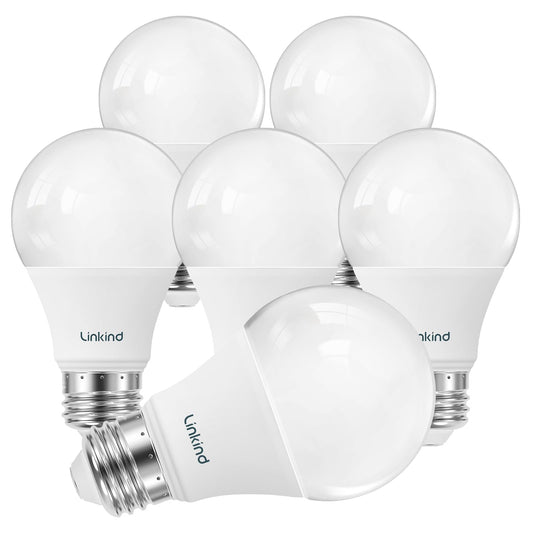 Linkind A19 LED Light Bulbs, 60 Watt Equivalent, 2700K Soft White 6 Packs