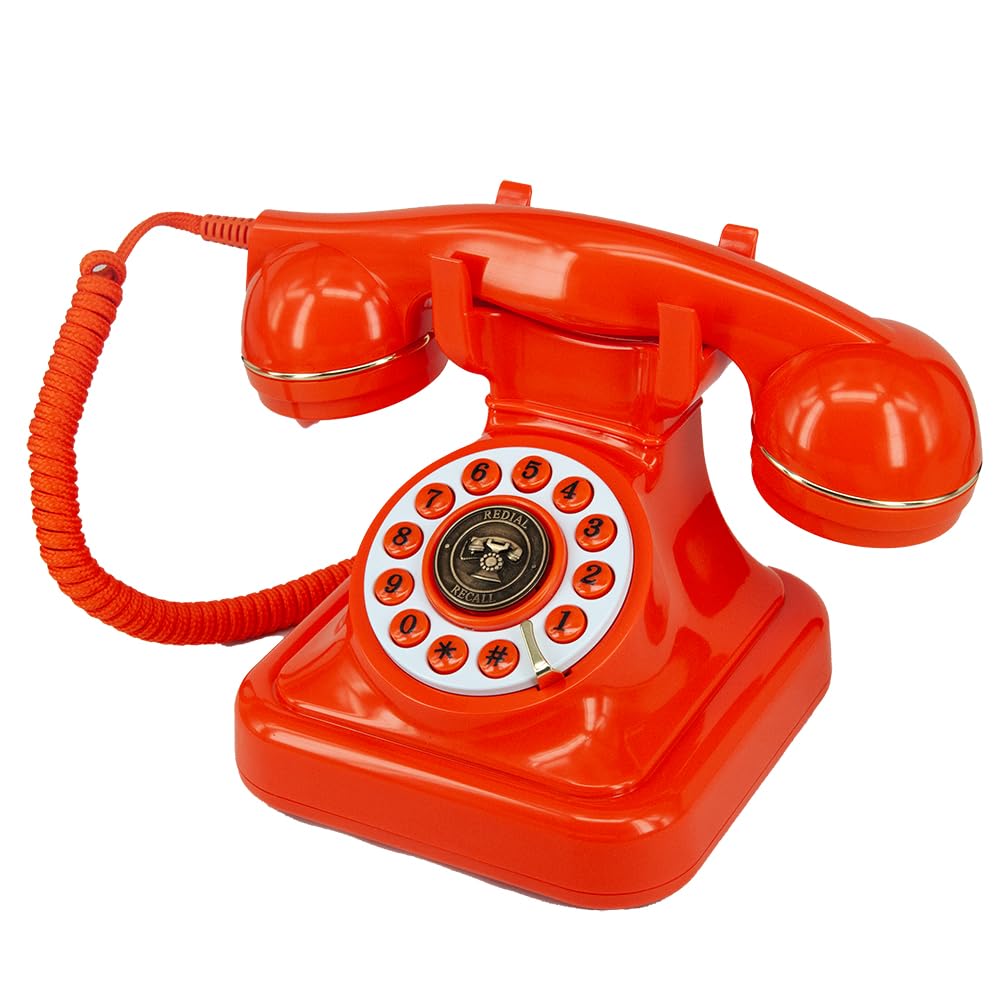 GHYTMTHOT Land Line Telephones for Home Old Fashioned Dial Button Phone, Used for Office Hotel and Home. (Orange)