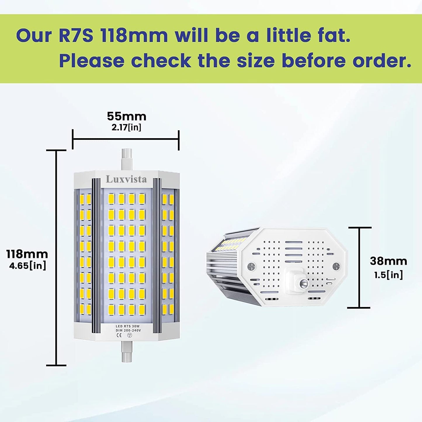 Luxvista R7S LED Bulb 118mm Dimmable, 30W 120V 118mm J-Type Double Ended Light Bulbs, 300W J118 Halogen T3 Replacement for Ceiling Light Floor Lamp