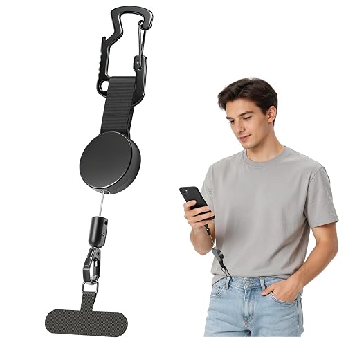 TRELC Anti-theft Phone Tether, Steel Retractable Phone Lanyard, Anti-drop & Anti Theft, Universal Anchor Fit iPhone, Cellphone Strap with Carabiner