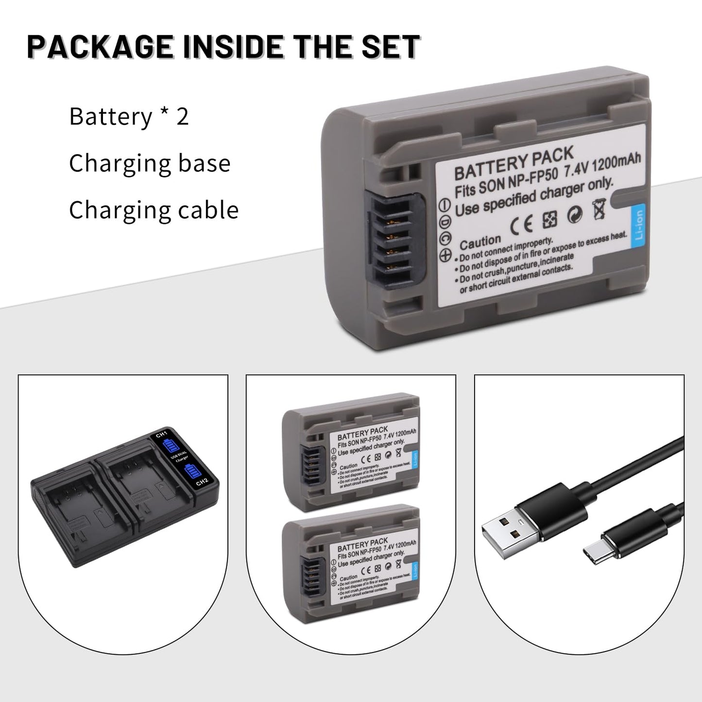 2-Pack NP-FP50 Battery with LCD Dual Charger for Sony NP-FP30 NP-FP60 NP-FP70 DCR-DVD103 DCR-DVD105 DCR-DVD202 DCR-HC16 DCR-HC18 DCR-HC19 DCR-HC20