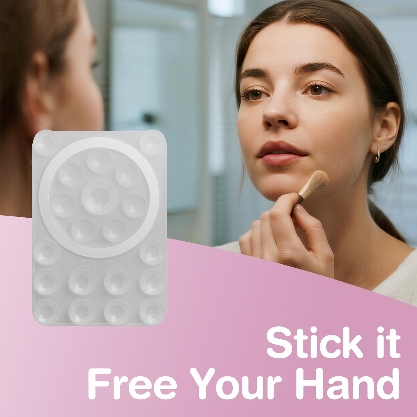 SEMBO UniSuction™ Removable & Restickable Silicone Suction Sticky Phone Grip with Reusable Nano Gel Mounting Tape with Magnetic Ring, 2.44x3.47''