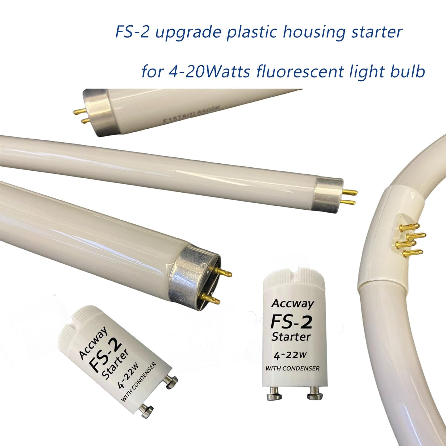 Accway (6pack) FS-2 Fluorescent Starter with Condenser for 4Watts - 22Watt Preheat Linear Fluorescent Tube, Circular Light Bulb, 110V-130V
