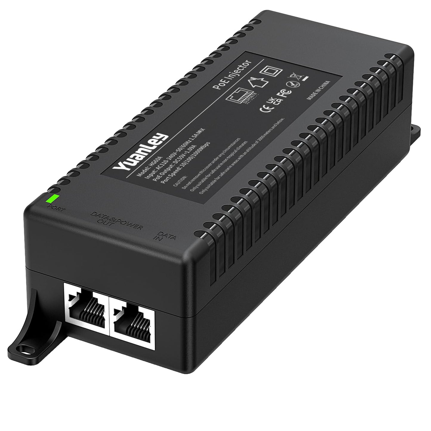 YuanLey Gigabit PoE Injector 60W, PoE++ Injector Converts Non-PoE to PoE++ Network, IEEE 802.3at/af, 10/100/1000Mbps PoE Adapter, Distances Up to 325
