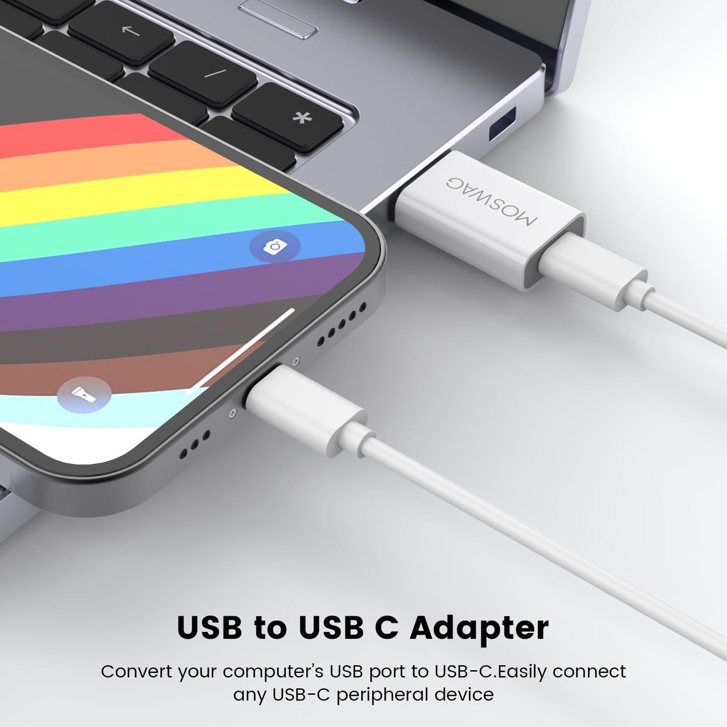 MOSWAG 3 Packs USB C Adapter USB C to USB Adapter USB Male to Type C Female Adapter Compatible with Apple MagSafe Charger,iMac,MacBook…