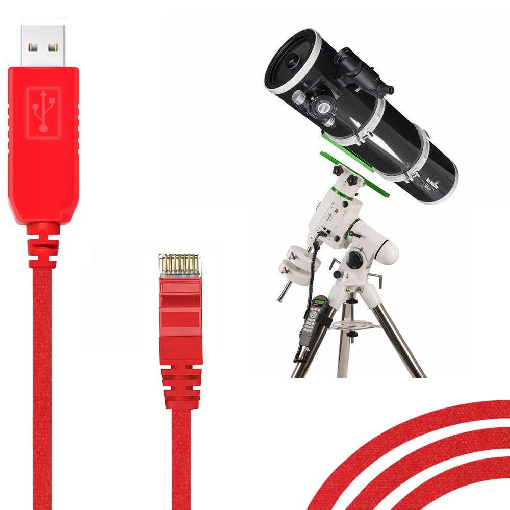Feanteek USB to RJ45 Skywatcher Cable and Orion Mount EQMOD ASCOM GOTO Equatorial Mount Data Cable for HEQ5pro AZEQ5 AZEQ6 EQ6-R Telescope(6FT/1.8M)